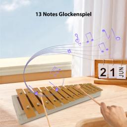 Glockenspiel-Xilofone de madeira com chaves metálicas, 13 notas, percussão clássica com 2 baquetas, presente para iniciantes e estudantes - Image 4