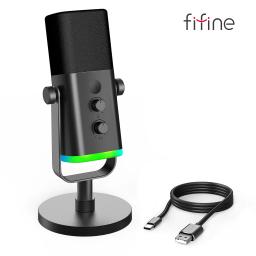Fifine-usb/xlr microfone dinâmico com controle rgb/fone de ouvido/mudo, para pc, gravação de jogos, streaming, game-am8 - Image 1