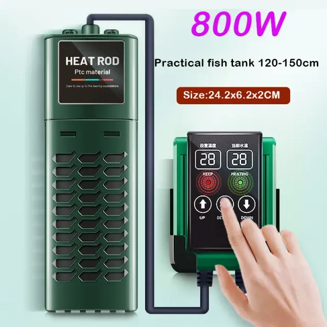 Haste de Aquecimento de Água para Aquários com Ajuste e Display LED de Temperatura 1200W