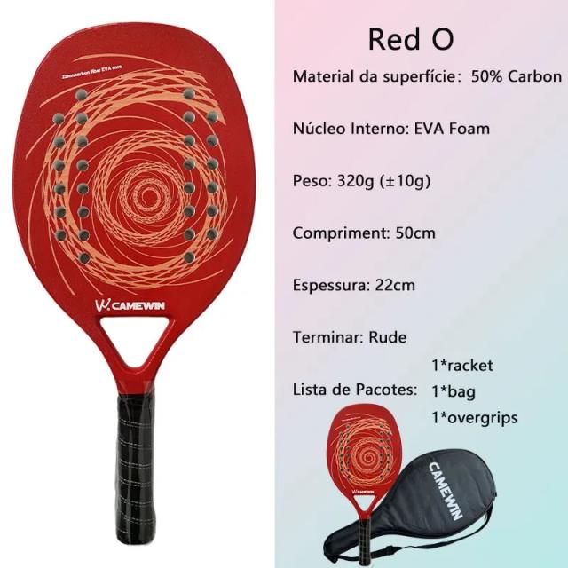 Raquete de Tênis de Praia Camewin em Fibra de Carbono com Capa Saco e Superfície Áspera - Presente Ideal