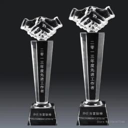 Personalizado gravado cristal troféu, Handshake modelagem para ganhar, competição reunião anual, excelente prêmio, 1pc - Image 5