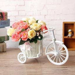 Bicicleta branca Cesta Decorativa De Flores, Decoração Do Casamento, Design De Triciclo De Plástico, Vaso De Flores, Cesta De Armazenamento, Pote De Decoração De Festa - Image 2