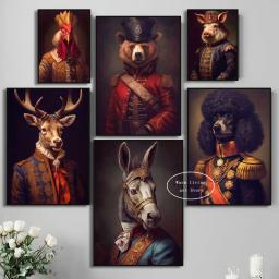 Animal Cabeça Human Body Canvas Painting, Nordic Posters, Wall Art, Picture, Home Decor, Vintage Portrait, Cat, Dog, Court Style - Image 4
