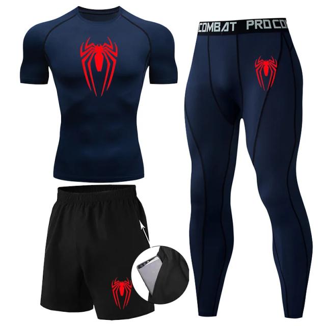Conjunto Masculino de Treino Térmico: Terno Esportivo, Long Johns e Calças Justas para Corrida e Exercícios - 3 Peças
