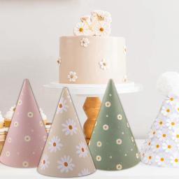 Chapéus de papel com margarida design para festa de aniversário, verde, amarelo, rosa, para crianças, chá de bebê, decorações do partido, suprimentos diy, acessórios fotográficos, 6pcs - Image 5