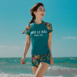 Camisa de natação feminina de manga curta Rash Guard com boyshorts, tops e bottoms acolchoados, roupas de banho com proteção solar, camisa de natação para meninas - Image 4