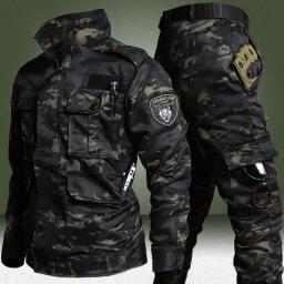 Conjuntos de caça resistentes ao desgaste dos homens camo primavera outono multi-bolso ternos de treinamento masculino treinamento ao ar livre conjunto de carga de pesca - Image 2