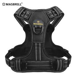 MasbriLL-Nylon Ajustável No Pull Pet Harness, Colete Reflexivo para Cachorro, Chumbo Veicular de Segurança, Caminhada e Corrida, Médio e Grande Safado - Image 1