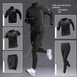 Conjunto esportivo de secagem rápida masculino, camisas de manga comprida, zíper de atletismo, treinamento, corrida, fitness, ciclismo, roupa de ginástica, outono - Image 1