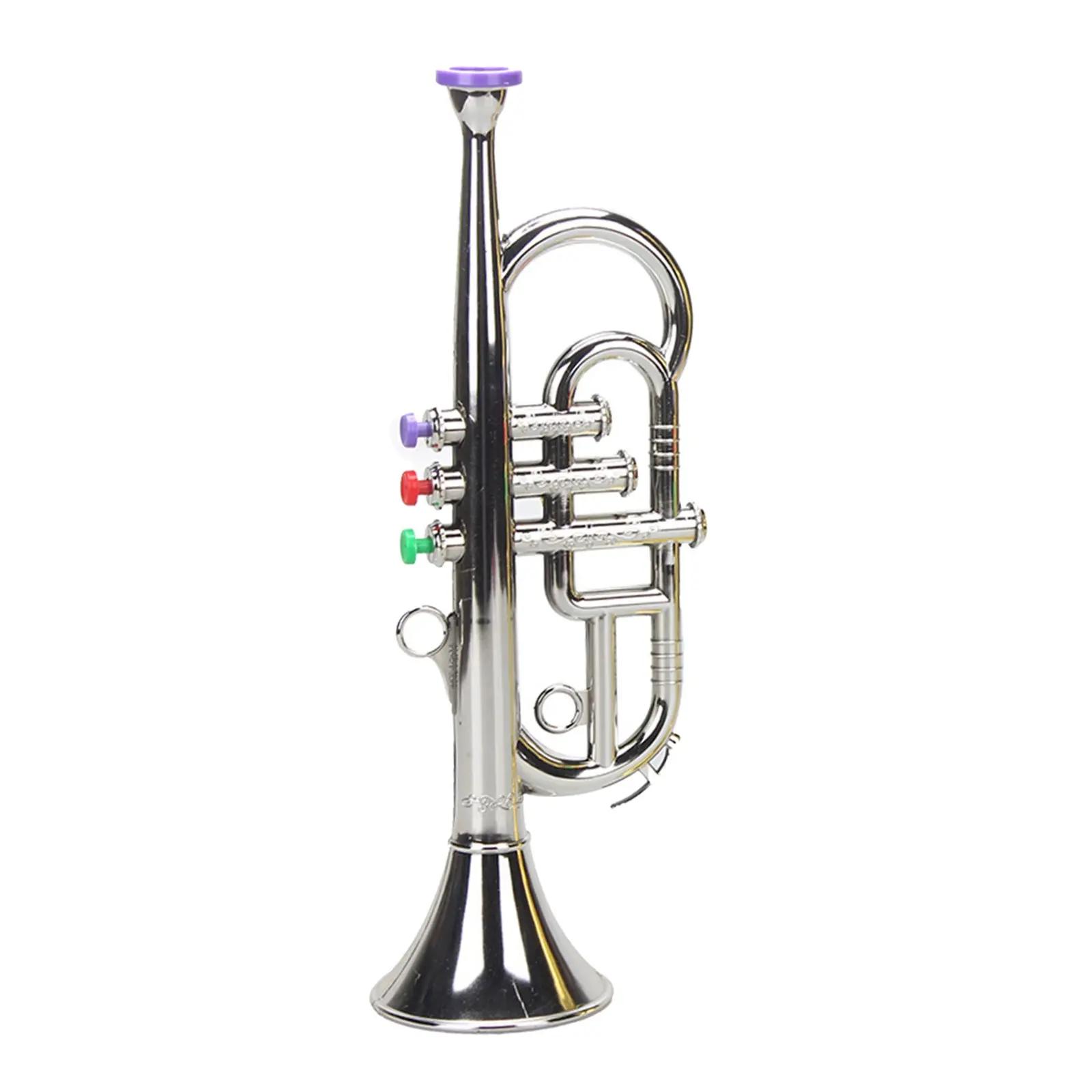 Brinquedo trompete para crianças segurança testado bpa livre bela prata acabamento de ouro com cor chave vento e instrumentos musicais de bronze - Image 1