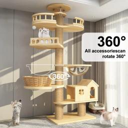Multi-Nível Teto Cat Tree Prateleira, Escalada de Madeira Quadro, Arranhar Post, Sisal Pilar, Moer Patas, Jumping Plataforma, Perch Torre - Image 4