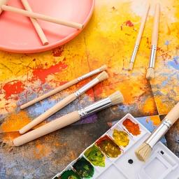Conjunto de pincéis de estêncil para pintura, 6pcs, cerdas, cabo de madeira, tinta, perfeito para estudantes, diy, artesanato - Image 4