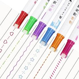 EOENKK-curva onda linha arte marcador canetas conjunto, cor, amor, estrela, ponto de nuvem, Stamp Liner, marcador, caneta para desenho, diário, escola, 6pcs - Image 1