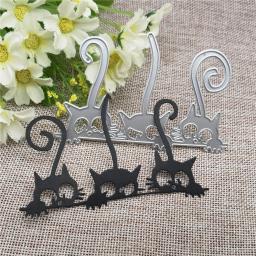 Três gato feliz quadro de corte de metal morre estênceis para diy scrapbooking decorativo gravando modelo de artesanato - Image 1