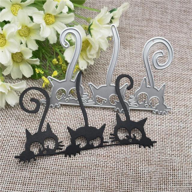 Quadro de Corte de Metal com Três Gatos Felizes - Estênceis para DIY, Scrapbooking e Artesanato Decorativo