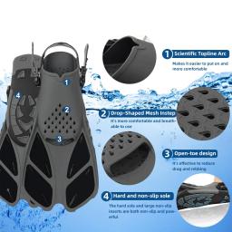 Ajustável Snorkel Swim Fins, Tamanho de Viagem, Curto, Adulto, Homens, Mulheres, Crianças, Open Heel Swimming Flippers, Snorkeling Diving - Image 2