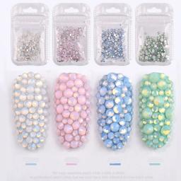 Pedras preciosas de opala mista, cristal de vidro com costas planas e enfeites de zircônia para decoração de arte de unhas - Image 4