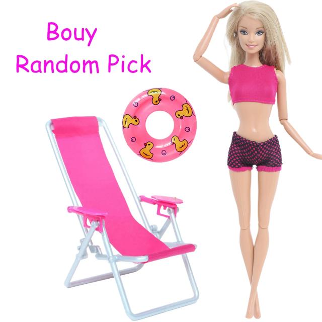 Conjunto de Boias Diversas: Boia de Banho, Boia para Natação, Anel Salva-Vidas e Boia de Praia Dobrável Rosa para Bonecas Barbie