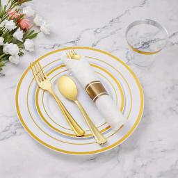 Ouro conjunto de utensílios de mesa descartáveis, adequado para 10 pessoas, adequado para casamentos, festas, reunião familiar, 70pcs - Image 2