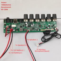 Placa Amplificadora Quadrada Dance, Suporte para Alto-falante, Bluetooth, AUX, MIC, TF-Card, Gravação de Disco U, 6-12 "Speaker, 12V, 100W - Image 6