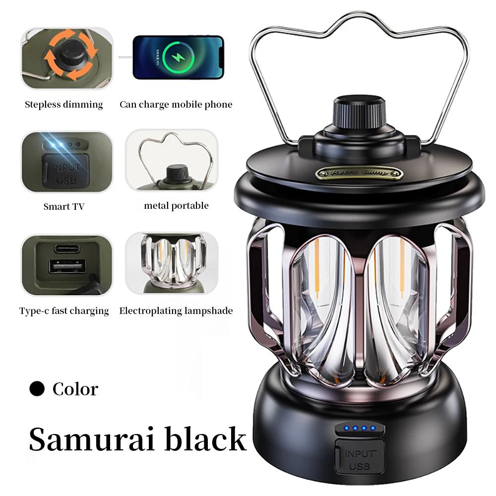 Lanterna de acampamento portátil recarregável lâmpadas acampamento do vintage iluminação acampamento 6000ma capacidade pode ser escurecido lâmpada ao ar livre para caminhadas escalada - Image 1