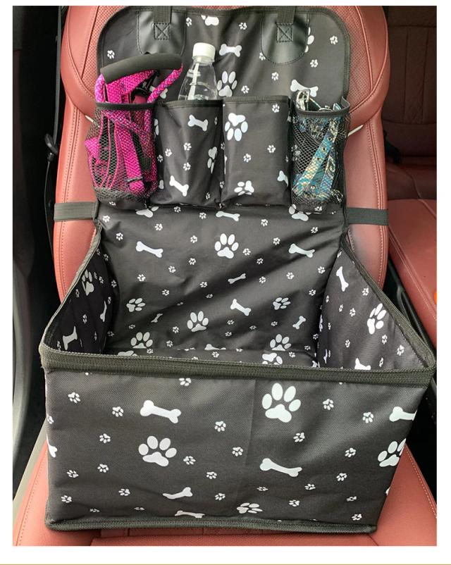 Assento de Carro para Cães com Bolsos de Armazenamento e Capa de Assento Dobrável - Cesta Confortável para Cães Pequenos e Médios