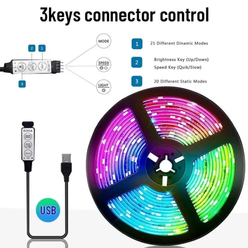 LED RGB Strip Light com Bluetooth, fita flexível, fita de diodo, música Sync, cor dos sonhos, USB, 5050, WS2812B, DC 5V - Image 1