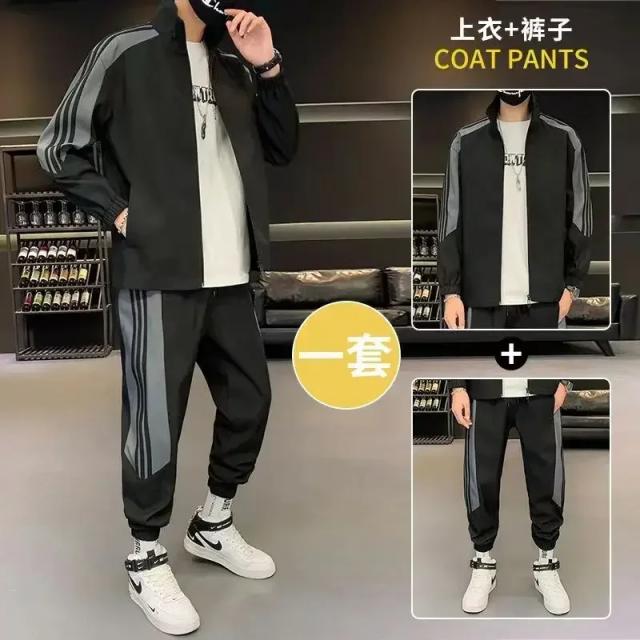 Conjunto Masculino de Esportes: Jaqueta e Calças Bordadas para Treino e Lazer