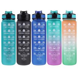 Garrafa de água 1000ml com escala de tempo Outdoor Fitness Sports Bike Water Cup com palha BPA Free Home Drinking Kettle - Image 2