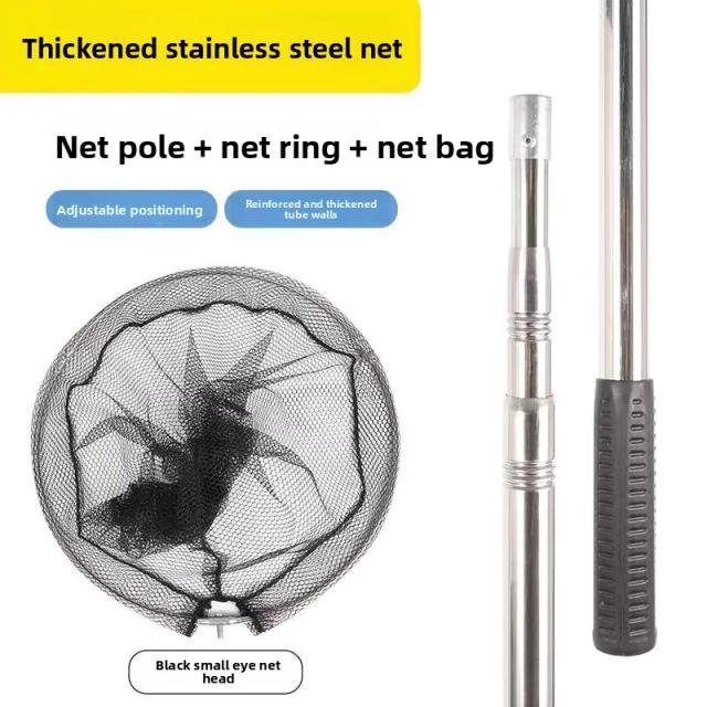 Cleto Conjunto de Rede de Pesca Dobrável Aço Inoxidável Cabeça de Rede Vara Extensível