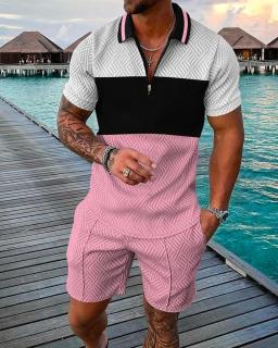 Fato de treino casual impresso em 3D masculino, conjunto de roupas esportivas, camiseta de manga curta, polo de lapela, roupas masculinas, jogging, verão - Image 1