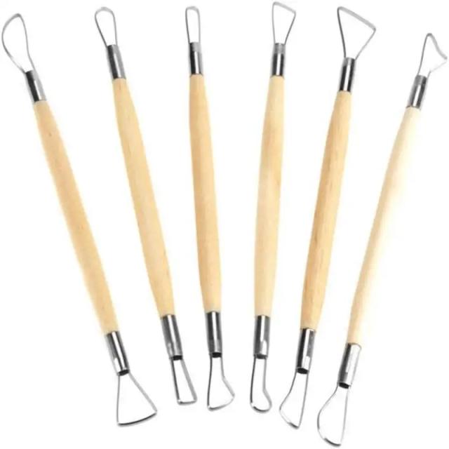 Kit de Ferramentas de Escultura em Argila Dupla Face com 6 Tamanhos, Cabo de Madeira e Acessórios para Cerâmica e Modelagem em Cera