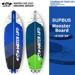 Waterlive monster board 15 "surfe inflável sup multiplayer equipe prancha 32kg super grande área esportes de lazer água - Image 1
