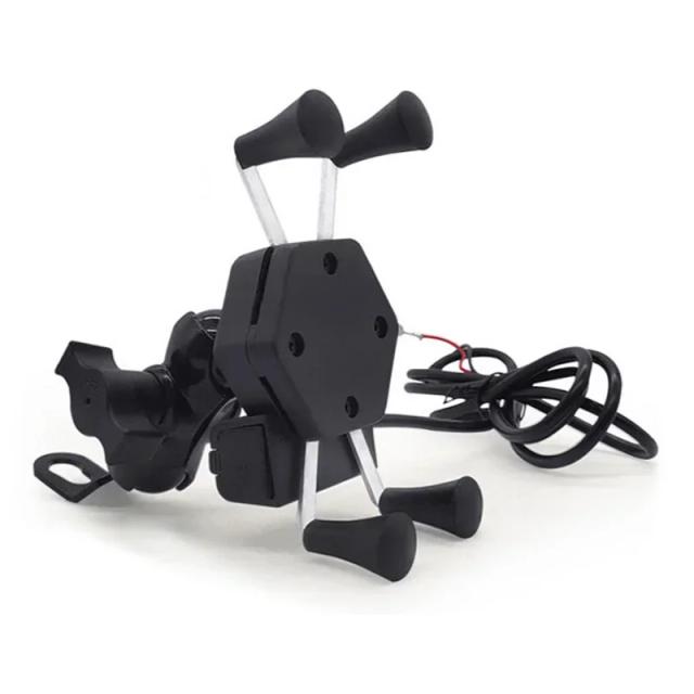 Suporte Universal para Telefone Móvel em Bicicleta e Motocicleta com Carregador USB e Clip para Guidão