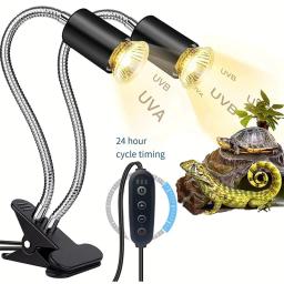 Lâmpada de calor réptil com temporizador de ciclo, cabeça dupla, UVA, UVB, luz de aquecimento, luz basking, barba EUA Plug - Image 2
