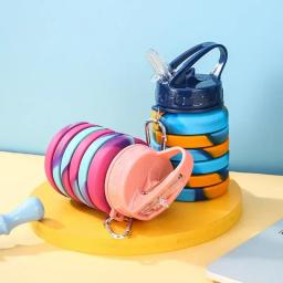 Garrafa de água dobrável de silicone para esportes garrafa de água reutilizável à prova de vazamento com mosquetão garrafa de água dobrável bidon rowerowy - Image 2