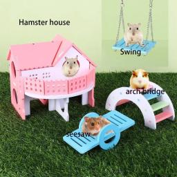 Casa De Hamster De Madeira Para Animais Pequenos, Hamster Gerbil, Ponte Do Arco-Íris, Brinquedo De Gangorra, Mastigar Milho - Image 6