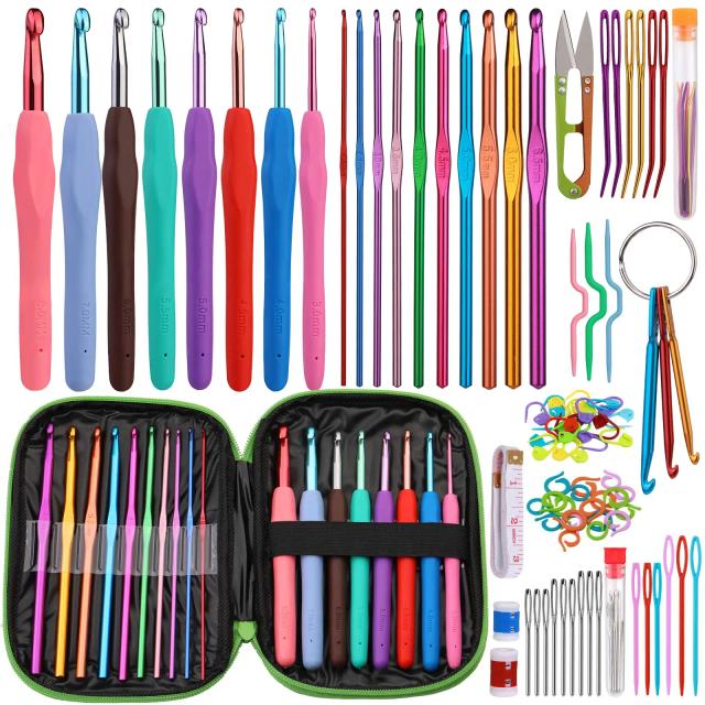 Kit Fenrry de Gancho de Crochê: Conjunto Completo para Iniciantes com Estojo Verde e Acessórios para Artesanato
