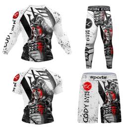 MMA boxe compressão Sportswear conjunto masculino, t-shirt e calças terno, Bjj Rashguard, Muay Thai Shorts, treino treino, novo - Image 1