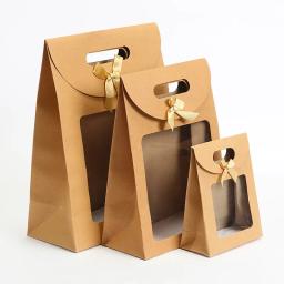Sacos de presente com janela clara, saco de papel Kraft com alça, doces, biscoitos, bolo, caixa de embalagem, Eid Mubarak, preto, branco, 12pcs - Image 5