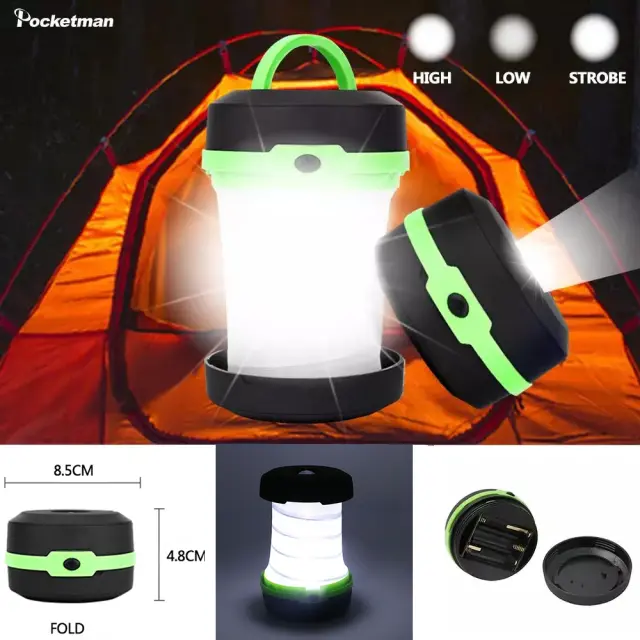 Lanterna Telescópica Dobrável com LED para Camping - Portátil, Ideal como Luz de Tenda, Emergência e Luz Noturna com Bateria AA
