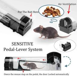 Ratoeira de plástico reutilizável para jardim interior ao ar livre, empresa segura, humana, armadilha de roedores, coletor de mouse doméstico, auto-bloqueio inteligente - Image 3