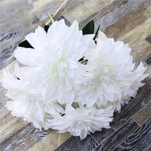 Bouquet de Dália e Margarida em Seda Artificial para Decoração Elegante de Casa, Casamento e Jantares, 7 Ramos Florais