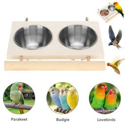 Alimentador de pássaro de aço inoxidável com suporte de madeira Double Pet Feeding Bowl, Suprimentos de rega de papagaio - Image 6
