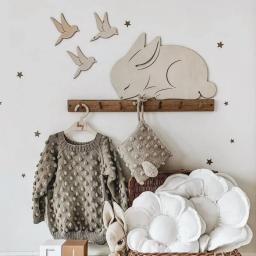 Adesivo de parede de madeira para quarto infantil, ornamentos, coelho, pássaro, borboleta, bebê, crianças, decoração do quarto, acessórios - Image 3