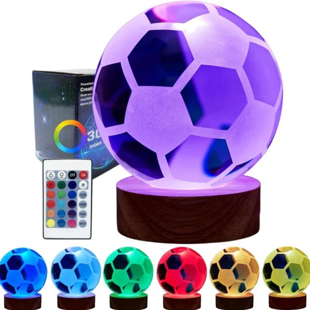Lâmpada 3D de Futebol em Cristal com Controle Remoto e 16 Cores, Ideal como Presente, 6cm
