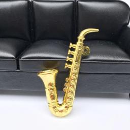 Criativo mini portátil trompete saxofone 1:12 casa de bonecas em miniatura plástico instrumento musical modelo cena acessórios - Image 2