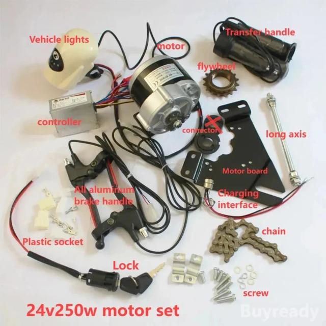 Kit de Acessórios para Bicicleta Elétrica com Escova e Engrenagem do Motor - Modificação 24V para Bicicletas de 22 a 28 Polegadas