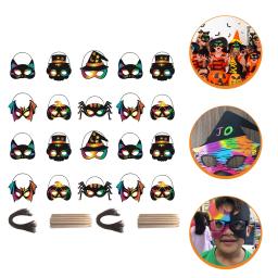 28 peças brinquedos de pintura de arranhões máscaras infantis faça você mesmo lembrancinhas de festa de Halloween artesanato papel arco-íris - Image 3