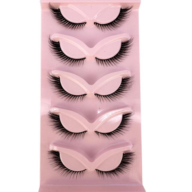 Cílios Alado Faux Mink - Extensões Naturais para Olhos Alongados e Efeito Gato, 5 Pares, Lançamento Novo